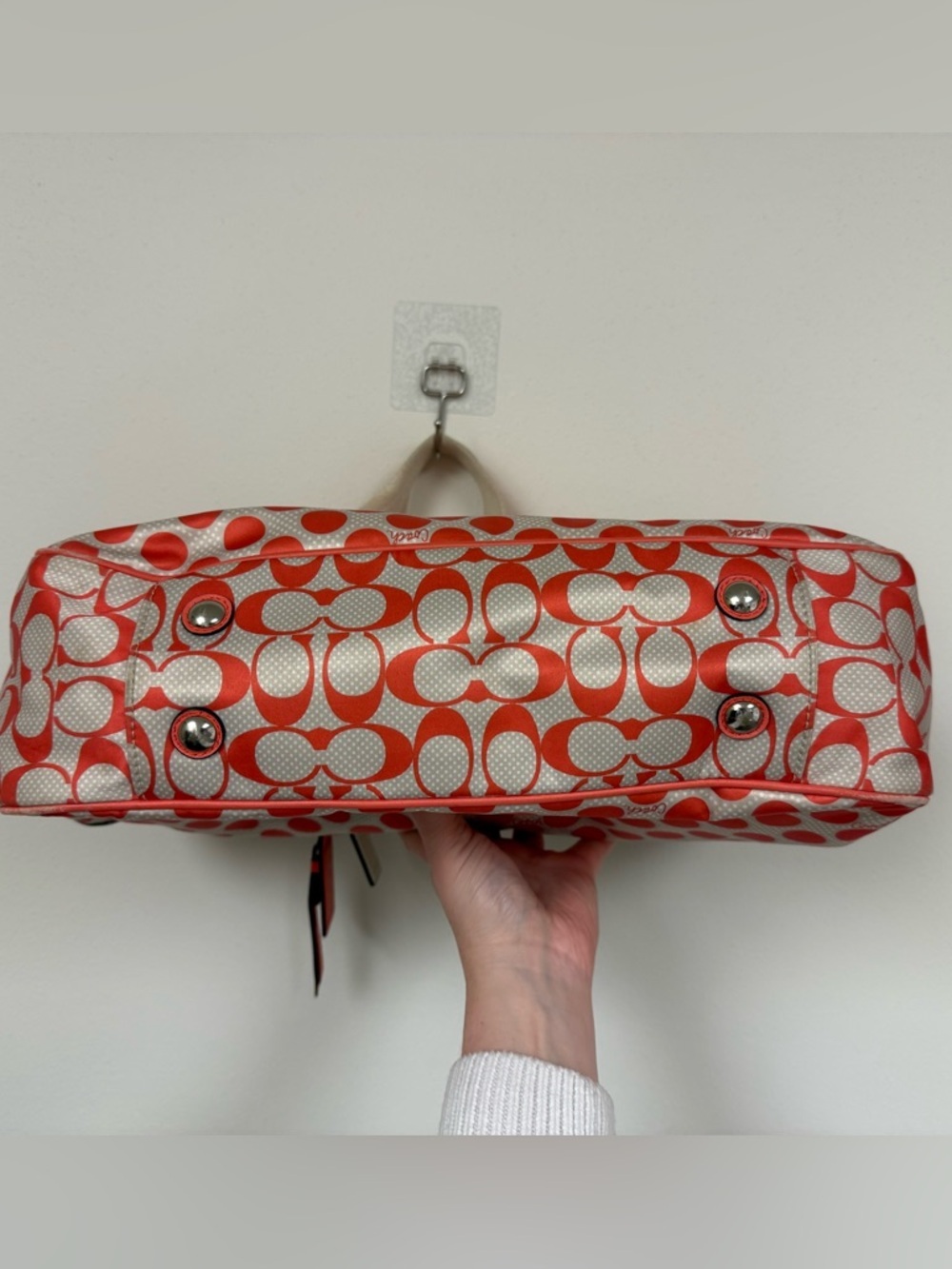 COACH Peyton Dream C Polka Dot Diaper Bag Tote, White & Orange Full Set - Rare - Picture 14 of 15